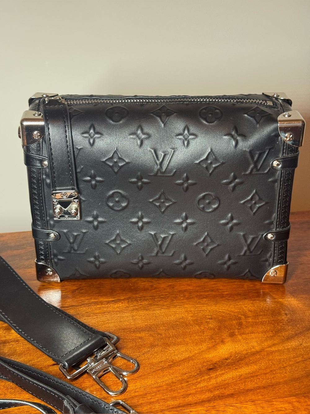 Black Trunk Bag with Silver Hardware. No Brand.